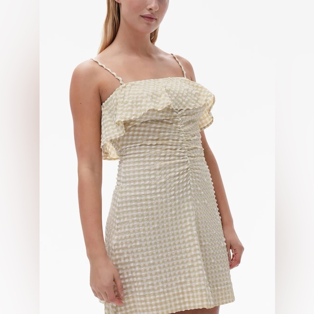 New! Ganni Gingham Check-Print Ruffled Minidress 45247